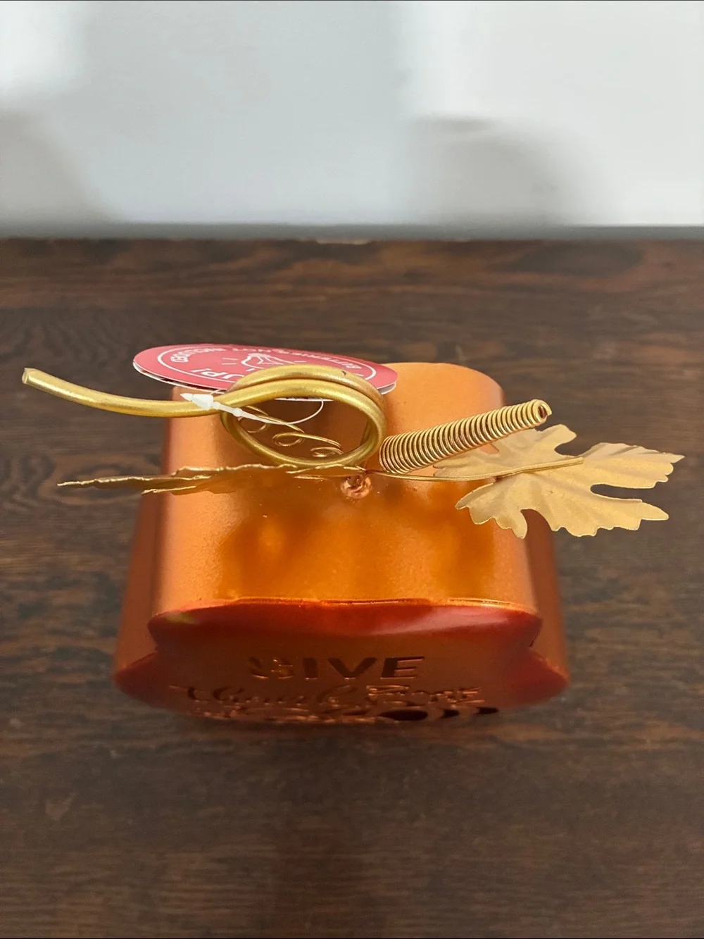 NWT-LED Light Up- Give Thanks-Orange Metal Pumpkin Decoration w/ Metal Leaves 🍁